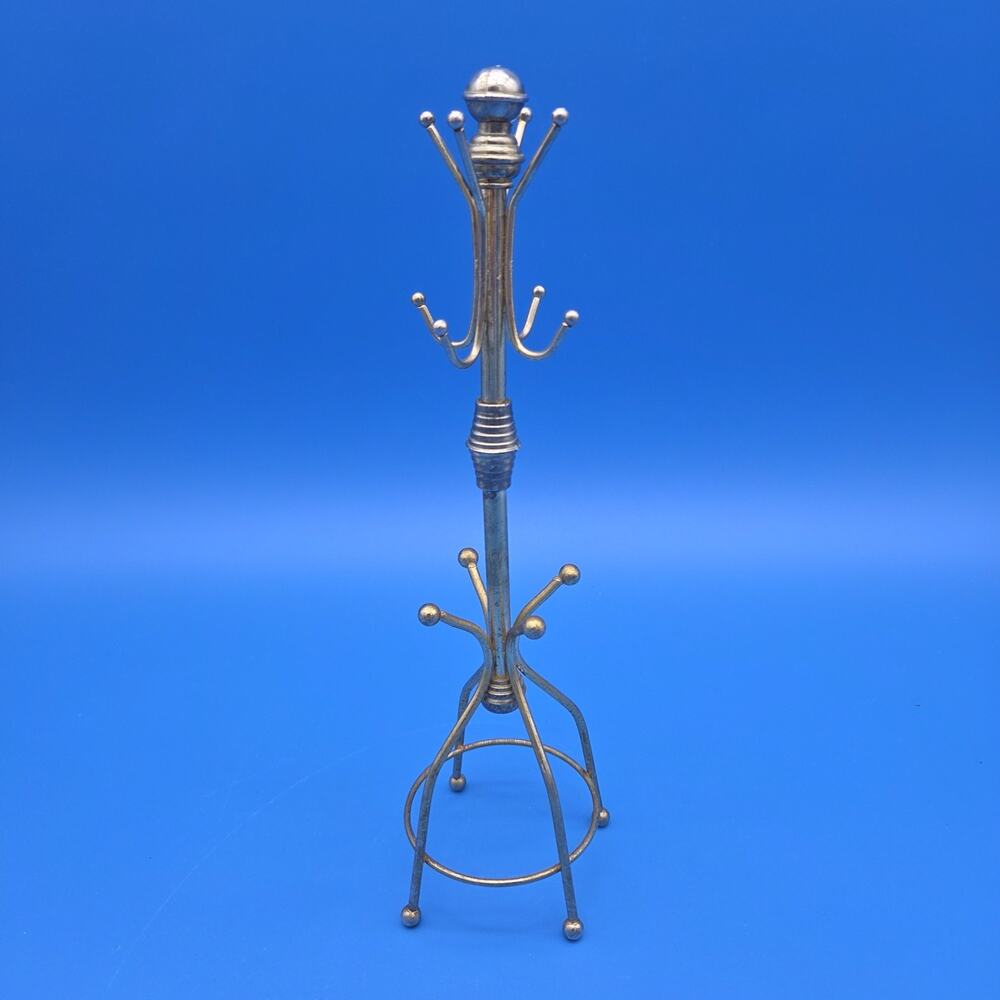 Vintage Brass Miniature Coat Tree Jewelry Holder Stand Key Rack 11.5" Taiwan